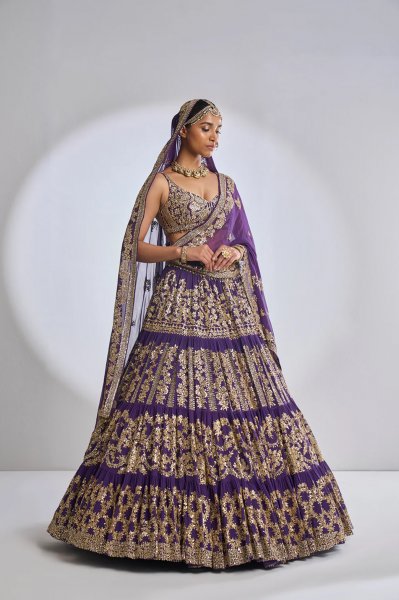 Purple Multi-Tiered Lehenga Set