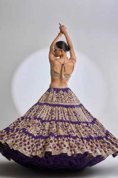 Purple Multi-Tiered Lehenga Set