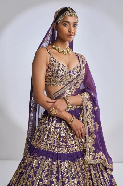 Purple Multi-Tiered Lehenga Set