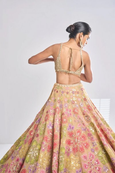 Multi-Coloured Gold Lehenga Set