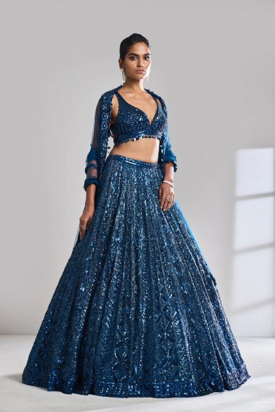 Persian Blue Sequin Lehenga Set