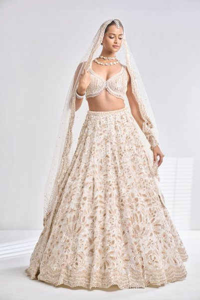 Cream Gold Floral Lehenga Set