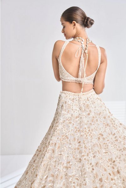 Cream Gold Floral Lehenga Set