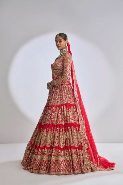 Red Multi-Tiered Lehenga Set