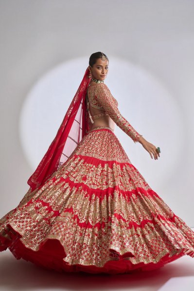 Red Multi-Tiered Lehenga Set