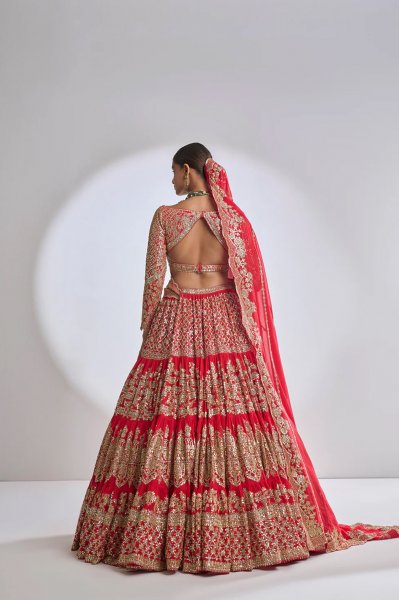 Red Multi-Tiered Lehenga Set