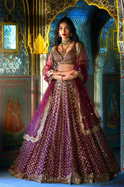 Wine Gold Lehenga Set