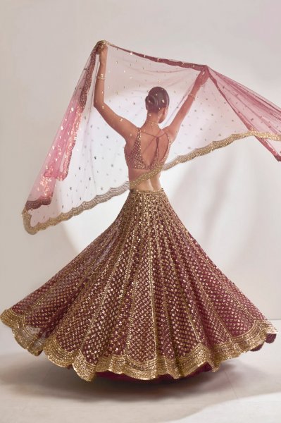 Wine Gold Lehenga Set