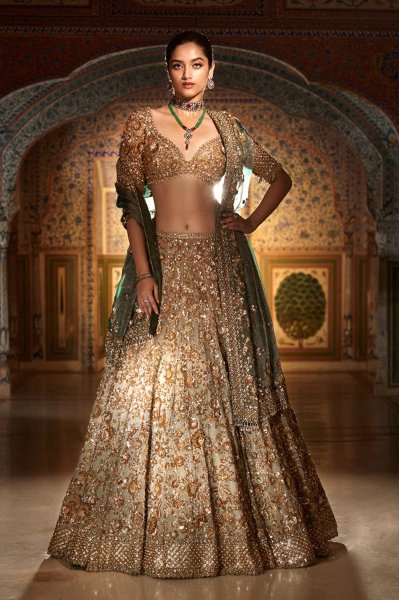 Champagne Zardozi Lehenga Set