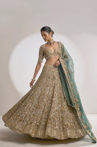 Champagne Zardozi Lehenga Set