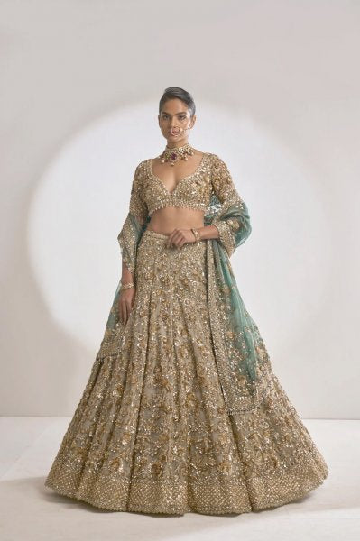 Champagne Zardozi Lehenga Set