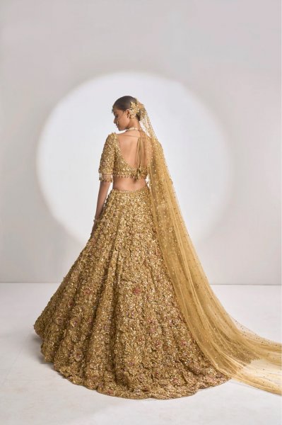 Gold Three-Dimensional Jewel Lehenga Set