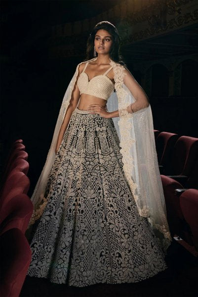 Black & White Pearl Lehenga Set