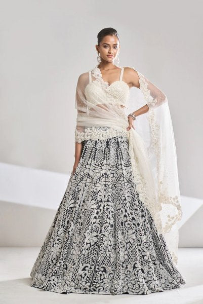 Black & White Pearl Lehenga Set