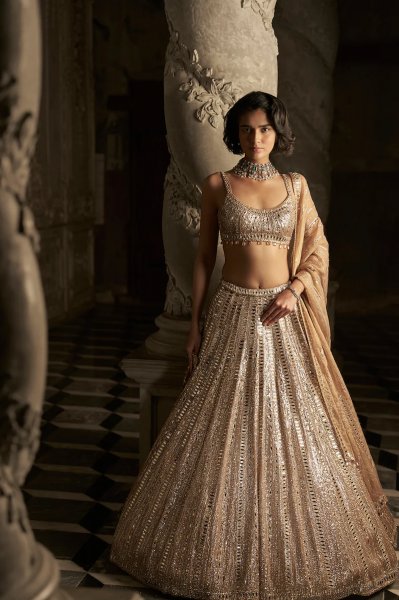 Gold Mirror Work Lehenga Set