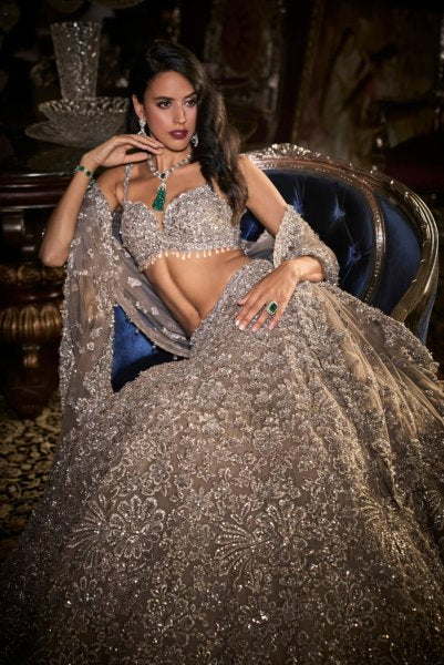 Steel Grey Sequin Lehenga Set