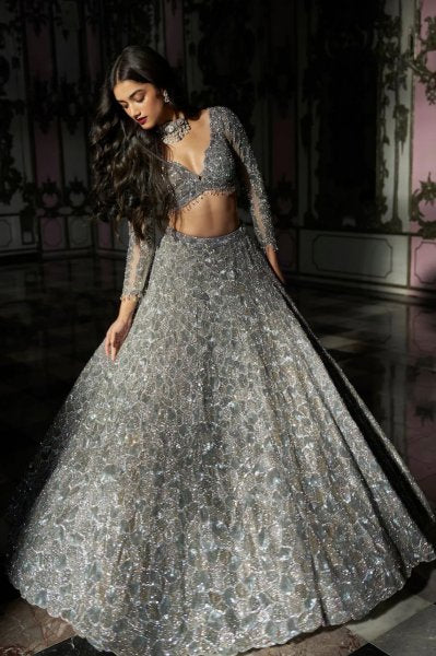 Silver Abstract Lehenga Set