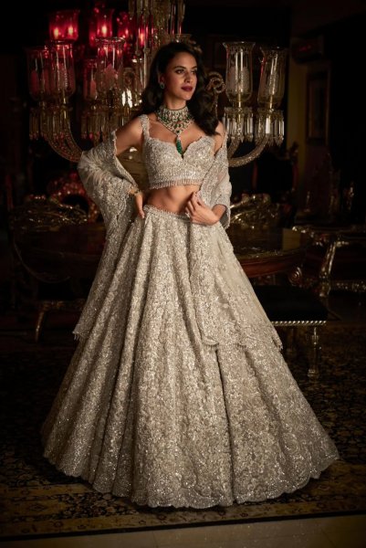 Silver Floral Lehenga Set