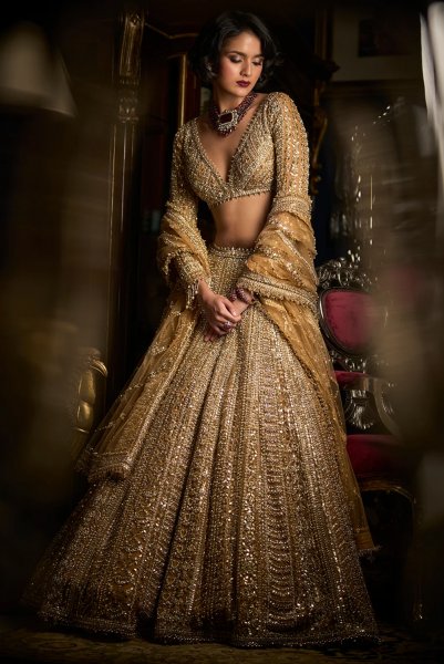 Gold Beaded Lehenga Set