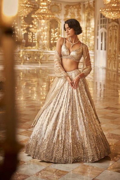 Silver Gold Crystal Lehenga Set