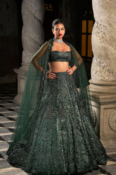 Emerald Green Sequin Lehenga Set