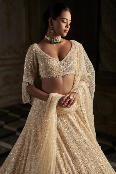 Cream Pearl Lehenga Set