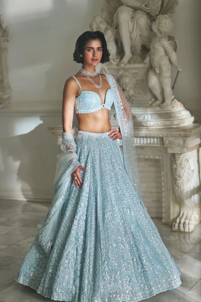 Powder Blue Sequin Lehenga Set