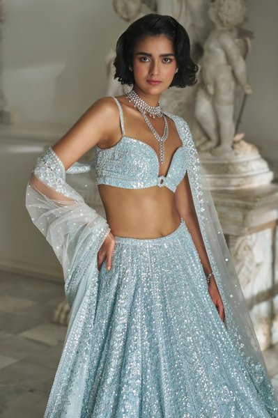 Powder Blue Sequin Lehenga Set