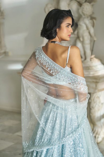 Powder Blue Sequin Lehenga Set