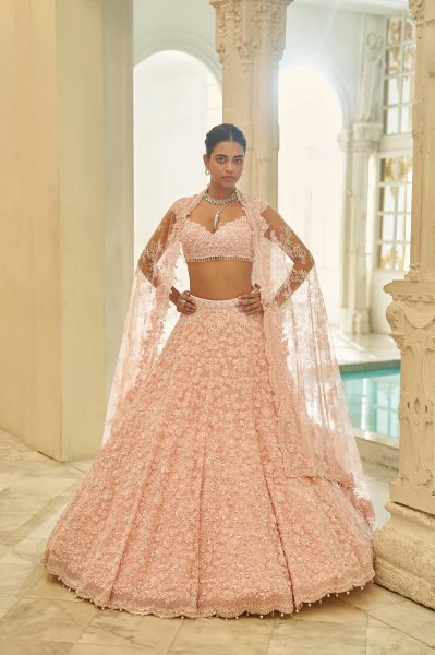 Powder Pink Floral Lehenga Set