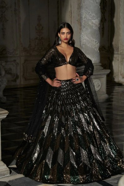 Chevron Sequin Lehenga Set