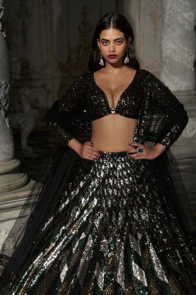 Chevron Sequin Lehenga Set