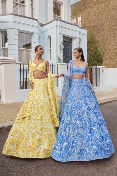 Powder Blue Floral Lehenga Set