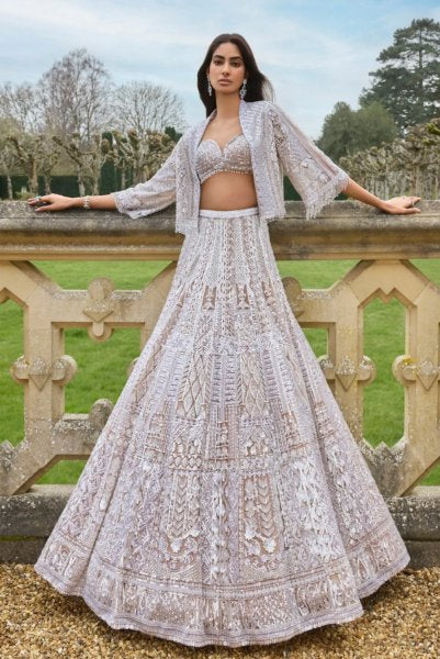 Nude Silver Jacket Lehenga Set