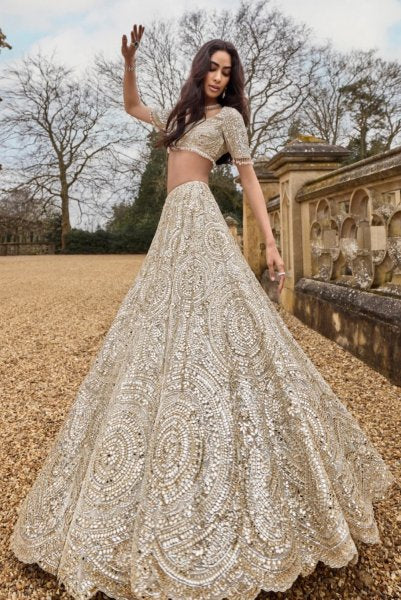 Cream Gold Mirror Lehenga Set