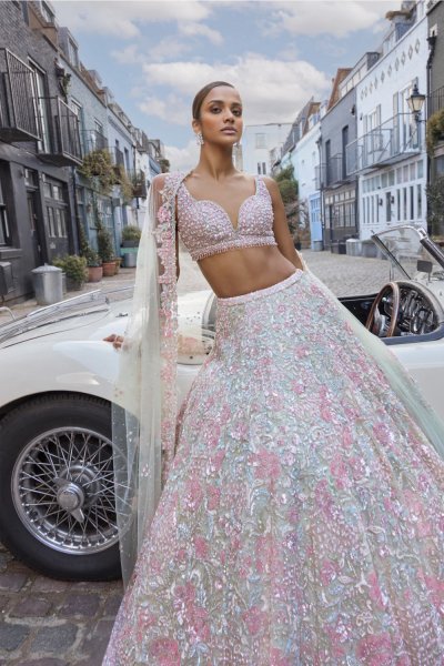 Sea Green Sequin Lehenga Set