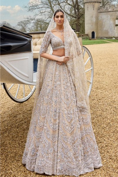 Nude Silver Lehenga Set