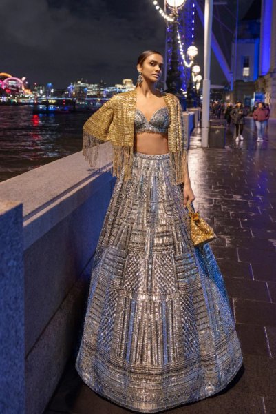 Antique Silver Sequin Lehenga Set