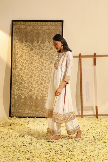 Shiza - Daisy Ivory Long kurta with palazzo and dupatta