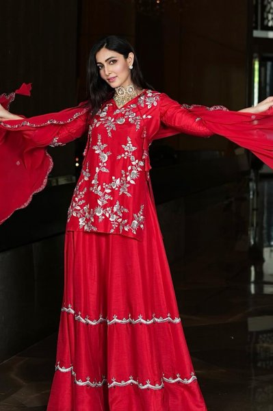 Rani short Kurta Embroidered with Sharara