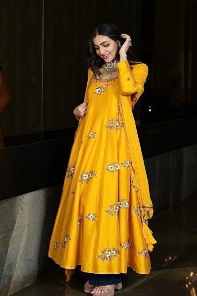 Citrus Yellow Silk Anarkali  Set