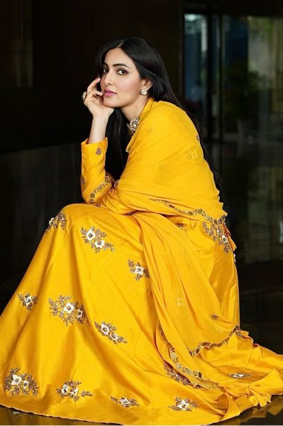 Citrus Yellow Silk Anarkali  Set