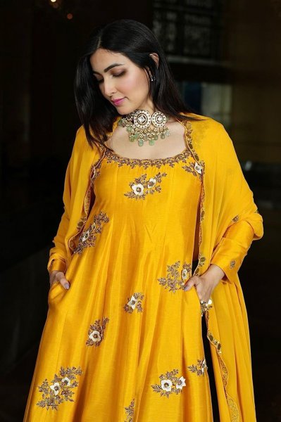 Citrus Yellow Silk Anarkali  Set