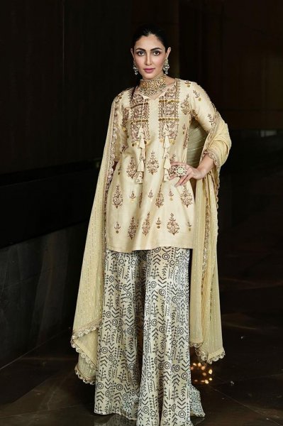 Ivory kurta Embroidered with Patola Sharara