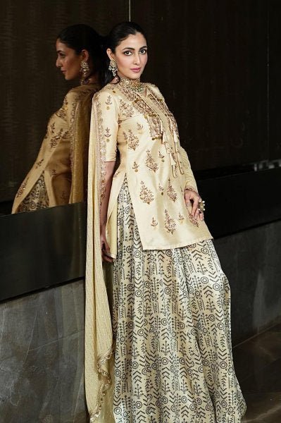 Ivory kurta Embroidered with Patola Sharara