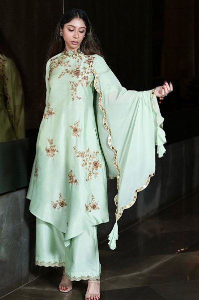 Mint Embroidered Asymmetrical Tunic Set