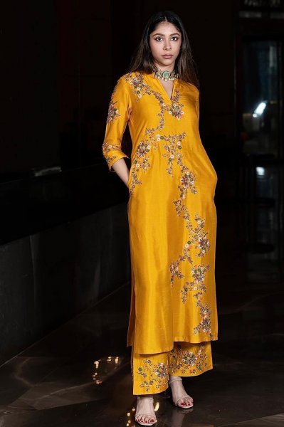 Mustard Embroidered Tunic Set