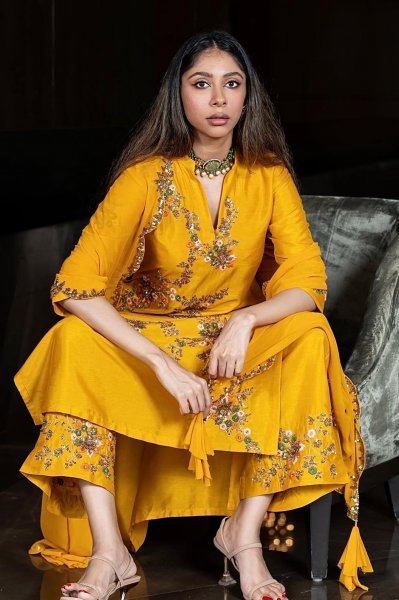 Mustard Embroidered Tunic Set