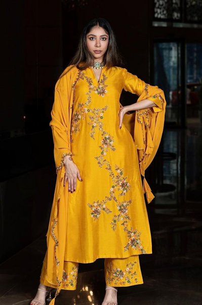 Mustard Embroidered Tunic Set