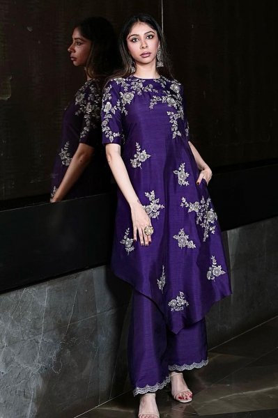 Indigo Purple  Embroidered Kurta Set